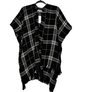 Black Plaid Poncho  New With Tags